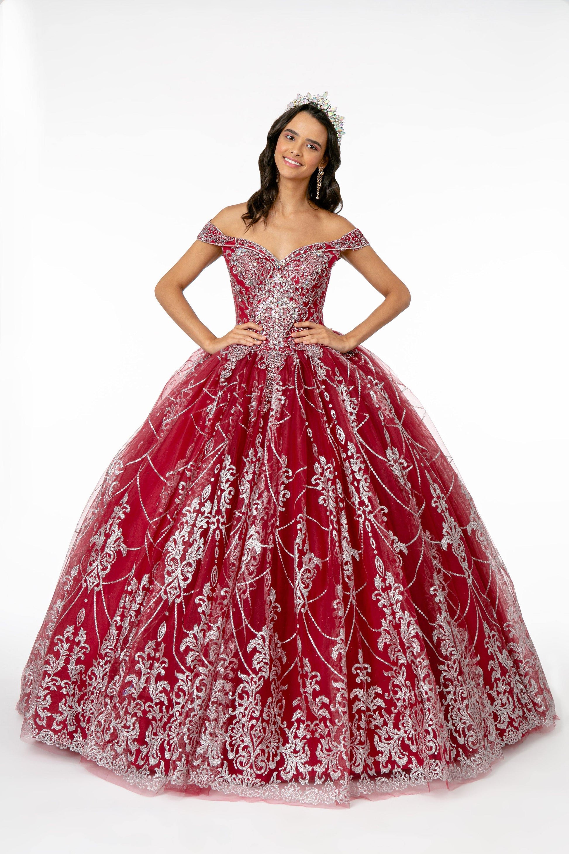 Long Glitter Mesh Quinceanera Dress - The Dress Outlet Elizabeth K