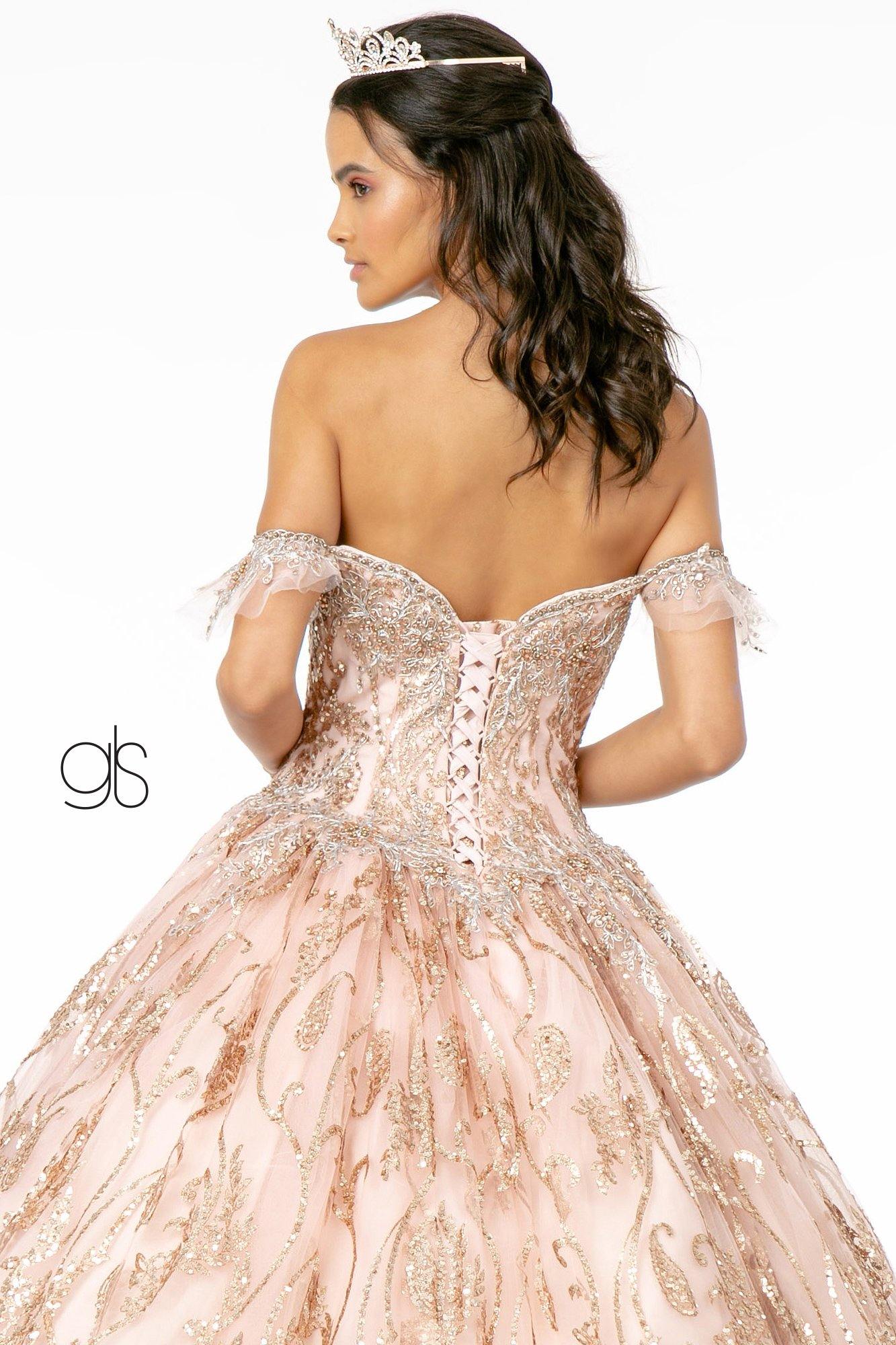 Long Glitter Mesh Quinceanera Dress - The Dress Outlet Elizabeth K