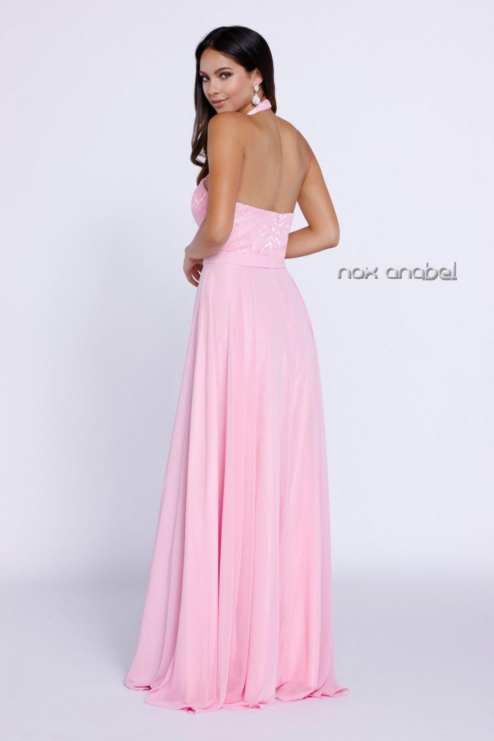 Long High Neck Halter Formal Bridesmaid Dress - The Dress Outlet Nox Anabel