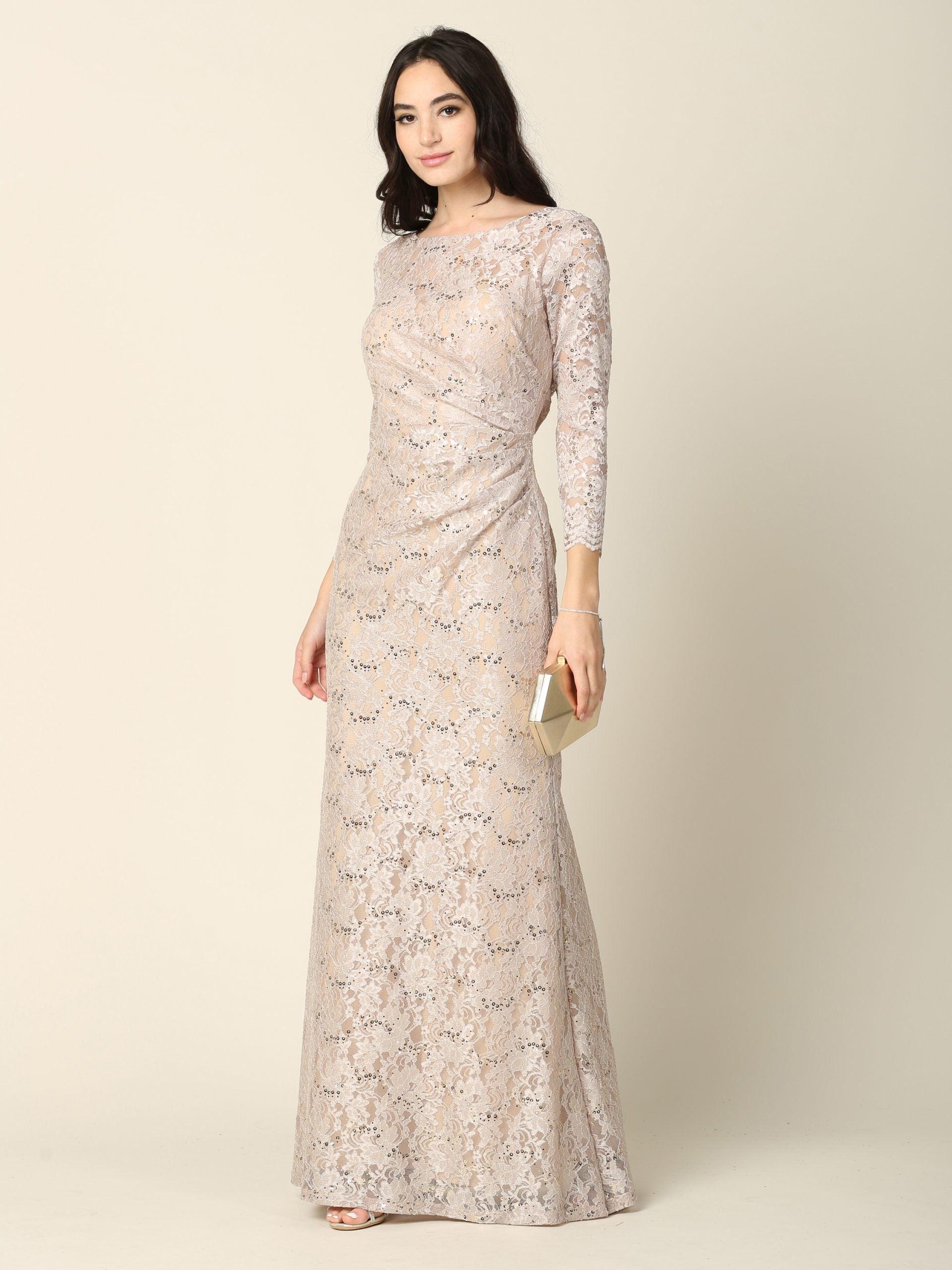 Long Mother of the Bride Lace Formal Dress - The Dress Outlet