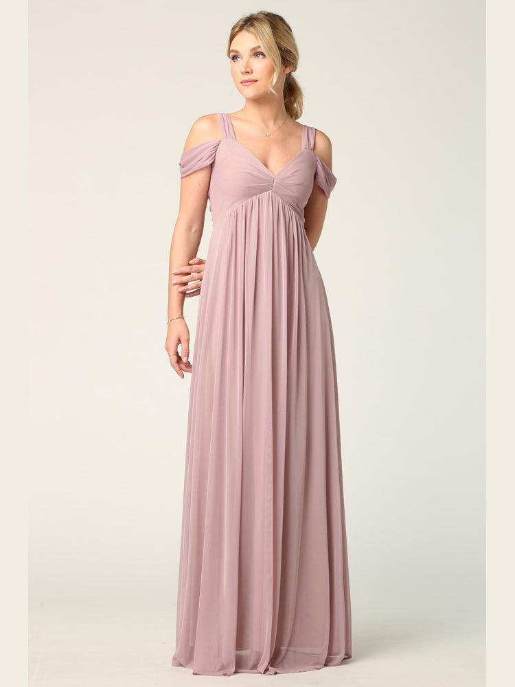 Long Off Shoulder Bridesmaids Dress - The Dress Outlet
