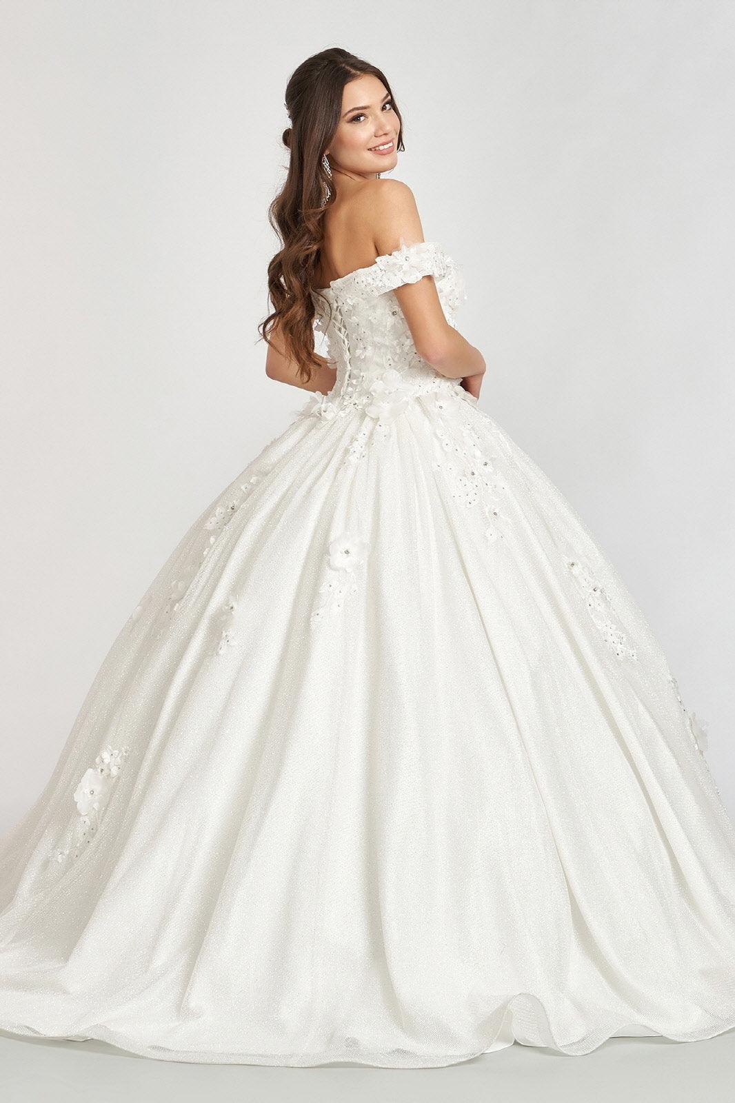 Long Off Shoulder Floral Applique Quinceanera Dress - The Dress Outlet