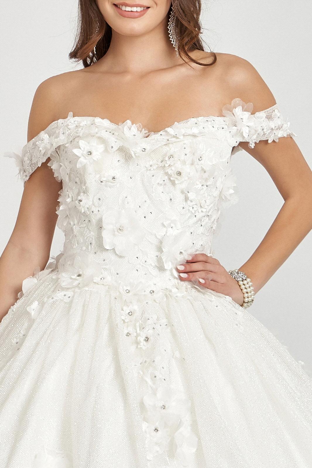 Long Off Shoulder Floral Applique Quinceanera Dress - The Dress Outlet