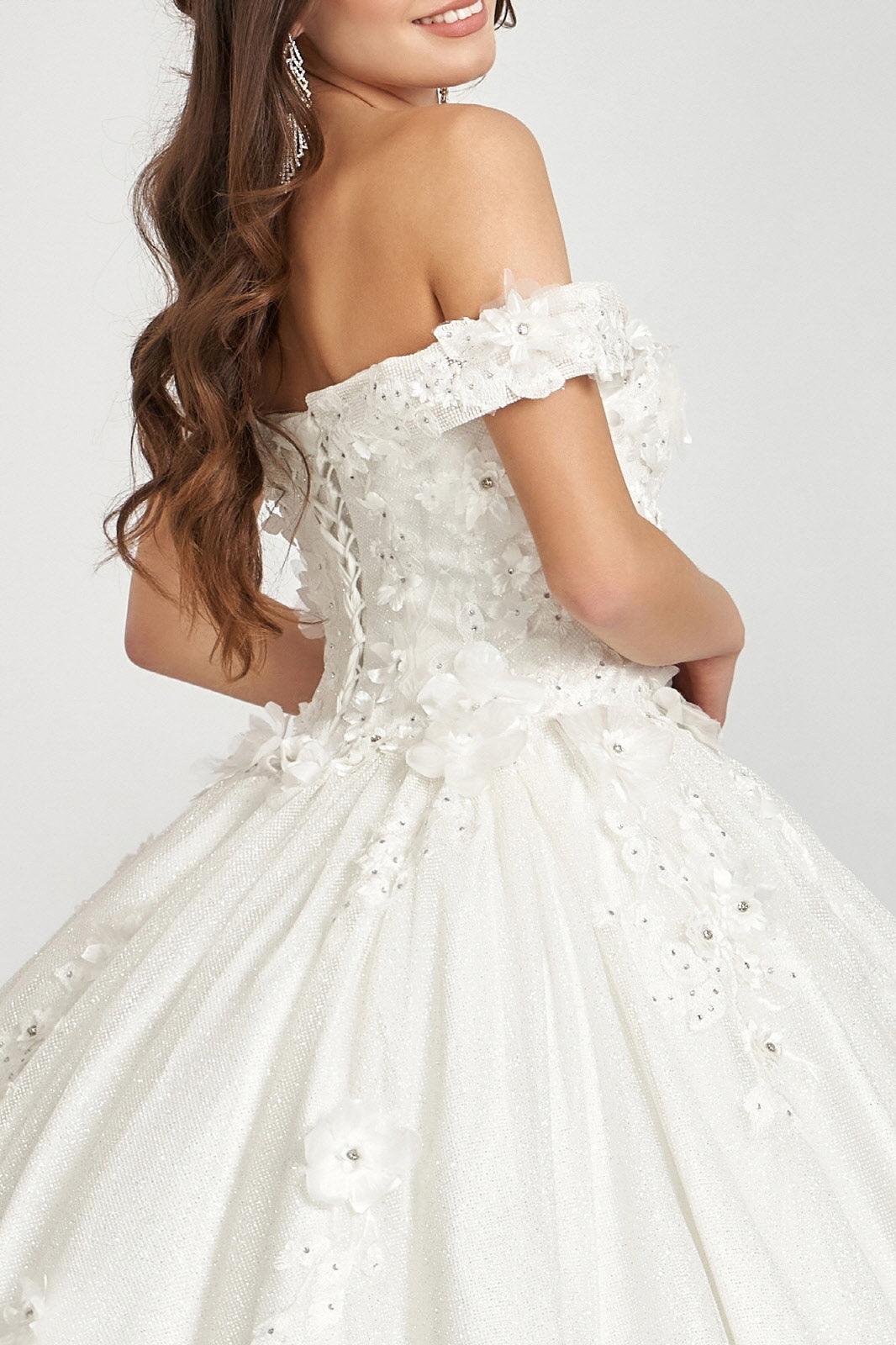 Long Off Shoulder Floral Applique Quinceanera Dress - The Dress Outlet