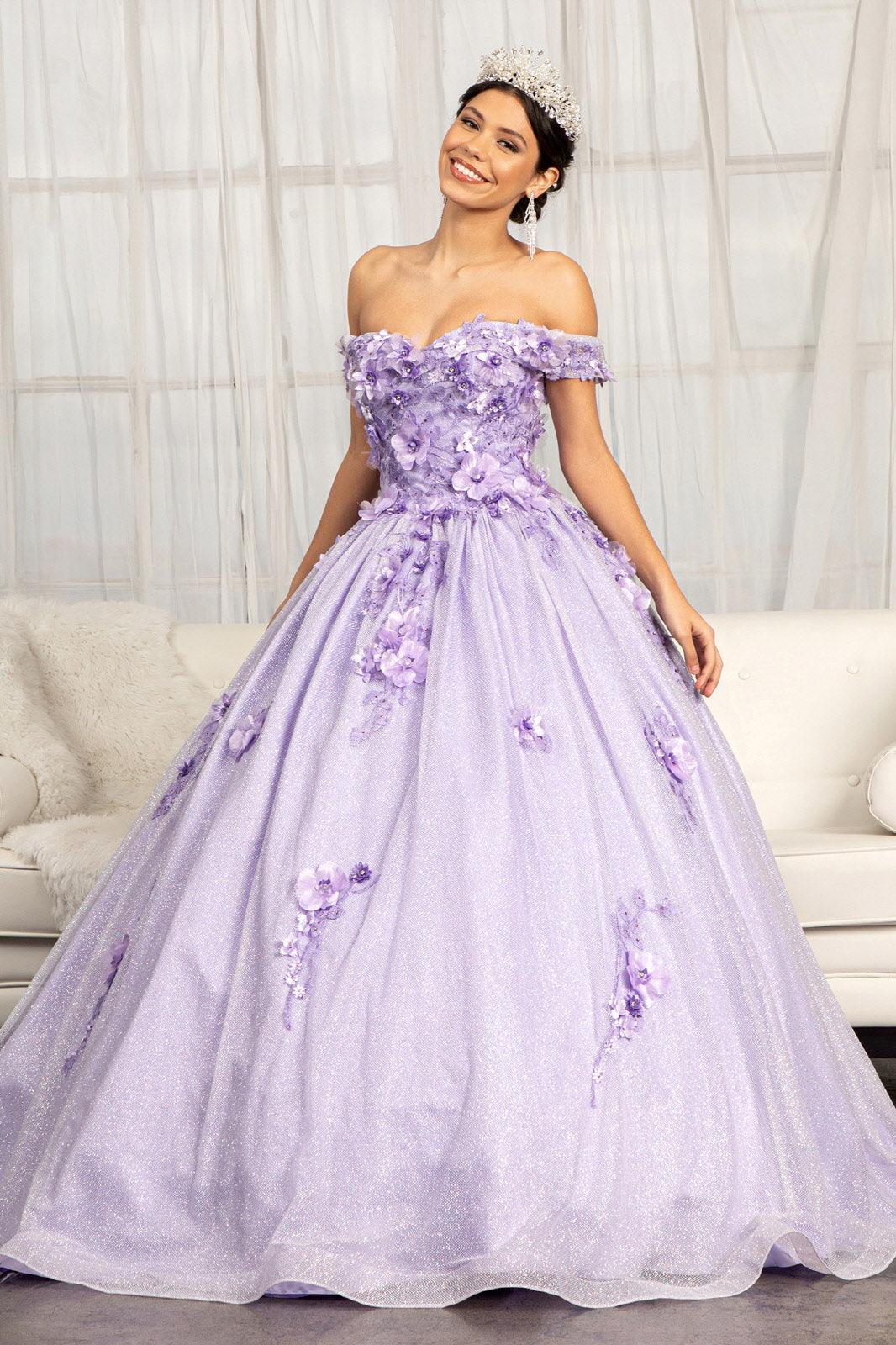 Long Off Shoulder Floral Applique Quinceanera Dress - The Dress Outlet