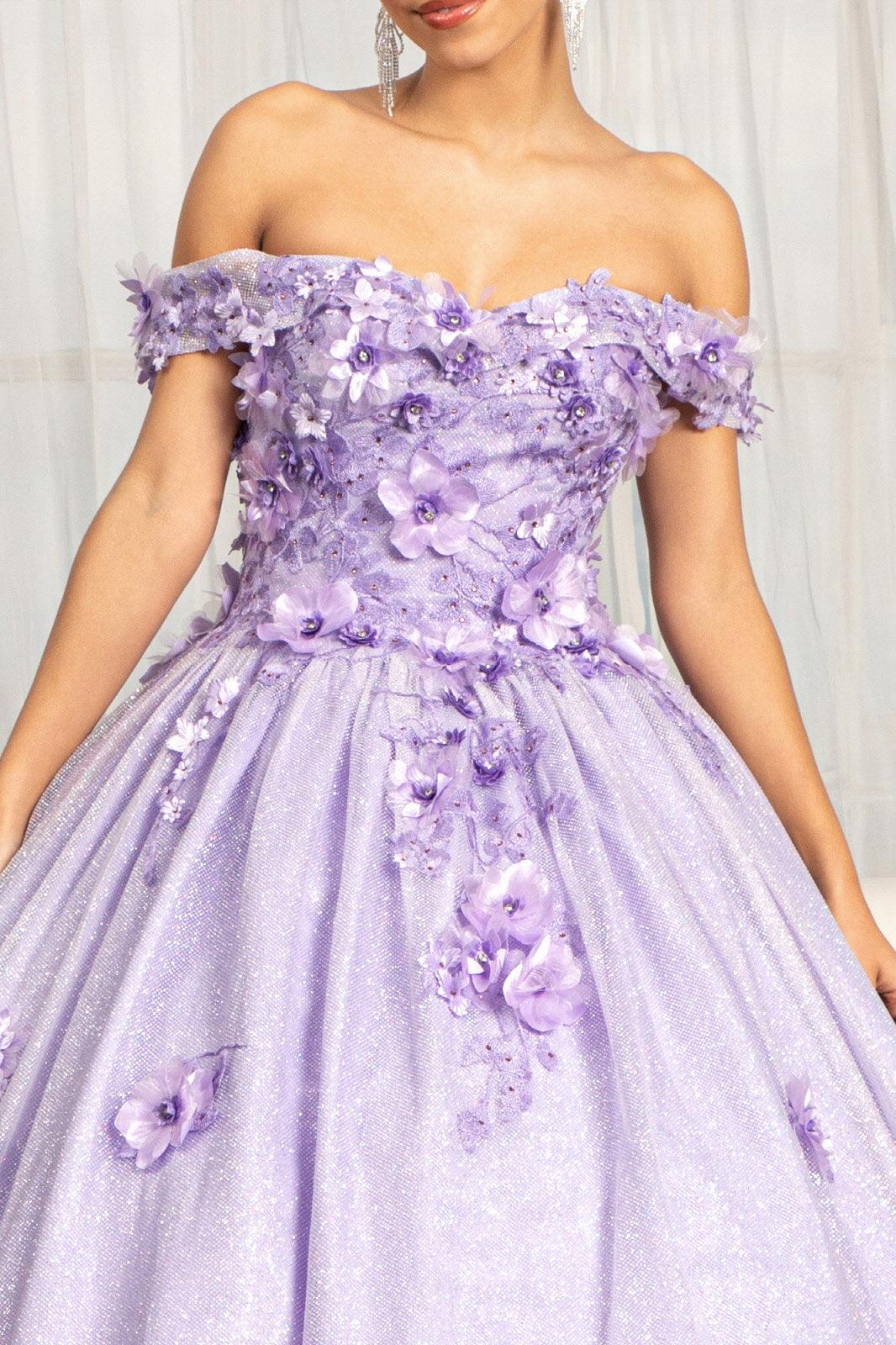 Long Off Shoulder Floral Applique Quinceanera Dress - The Dress Outlet