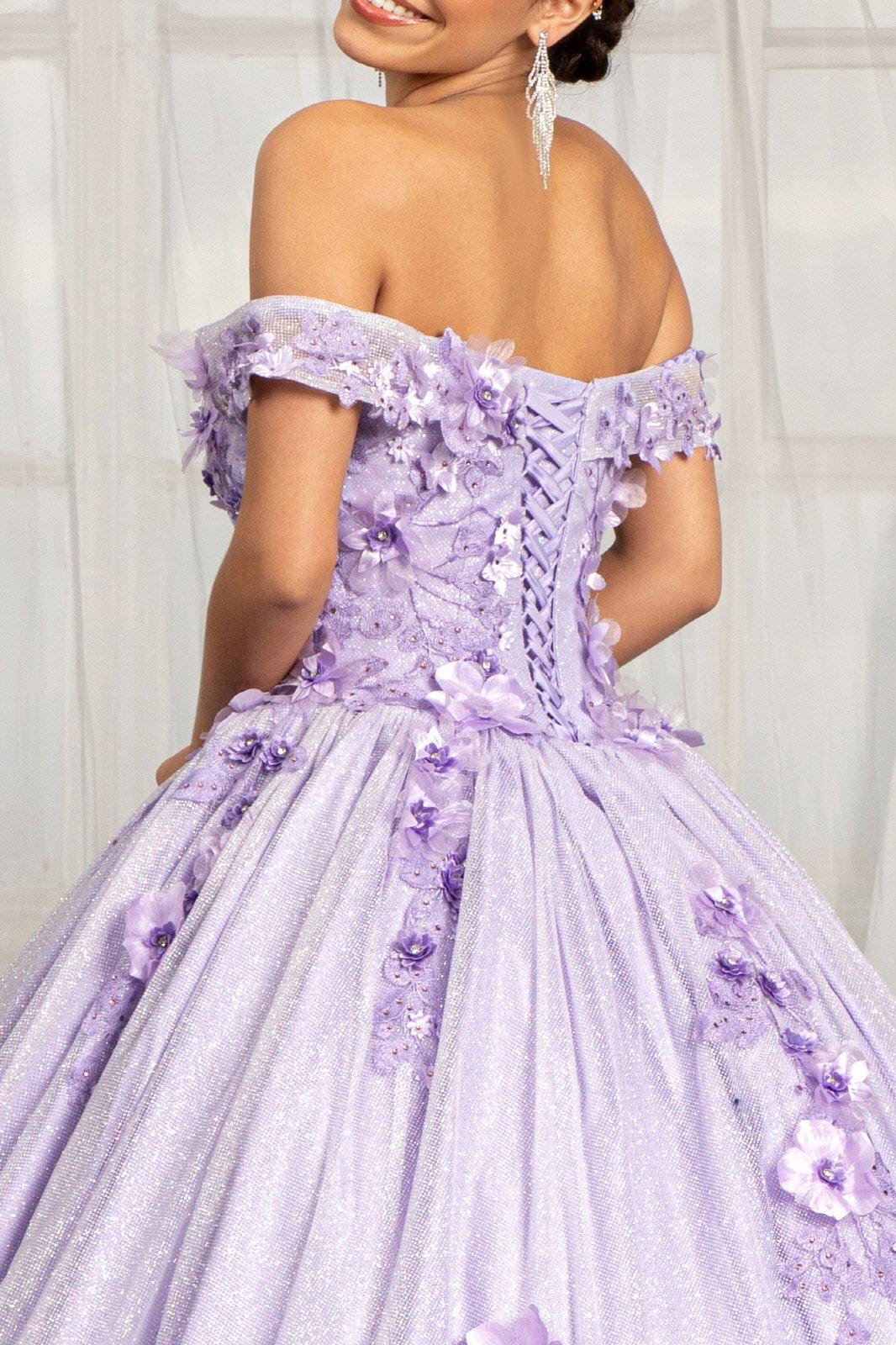 Long Off Shoulder Floral Applique Quinceanera Dress - The Dress Outlet