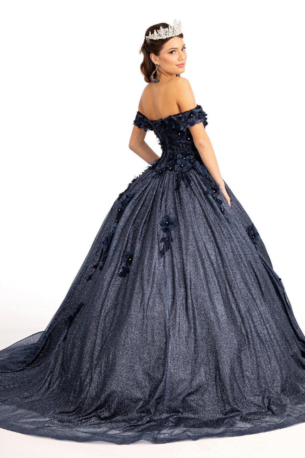 Long Off Shoulder Floral Applique Quinceanera Dress - The Dress Outlet