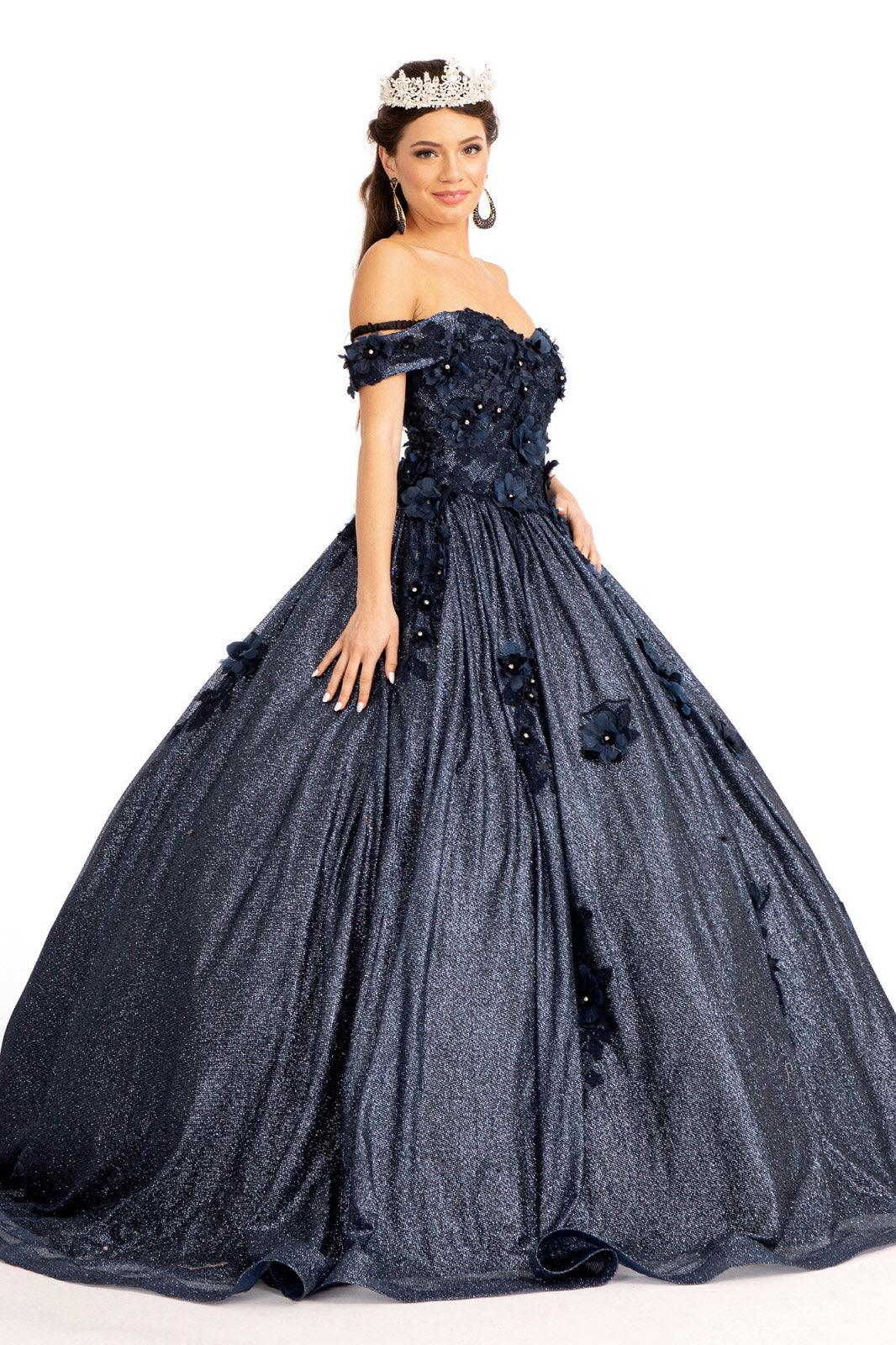 Long Off Shoulder Floral Applique Quinceanera Dress - The Dress Outlet