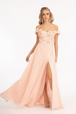 Long Off Shoulder Formal Chiffon Prom Gown Sale - The Dress Outlet