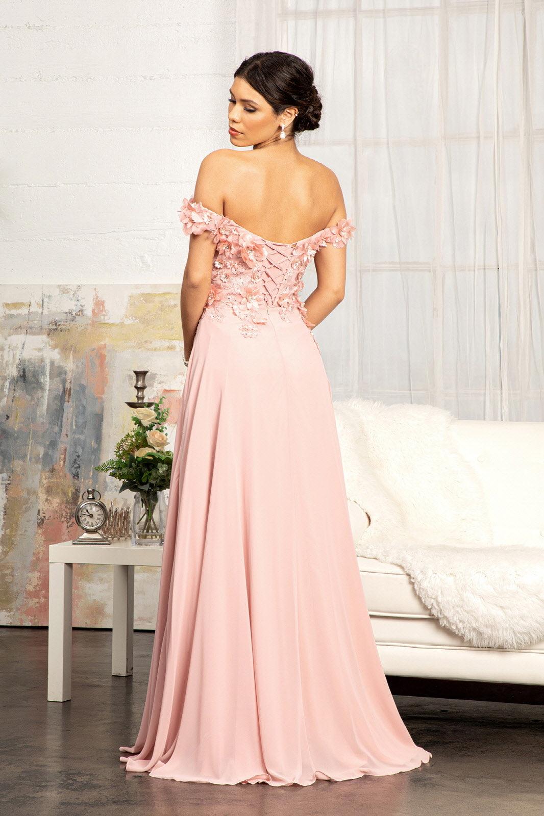 Long Off Shoulder Formal Chiffon Prom Gown Dusty Rose