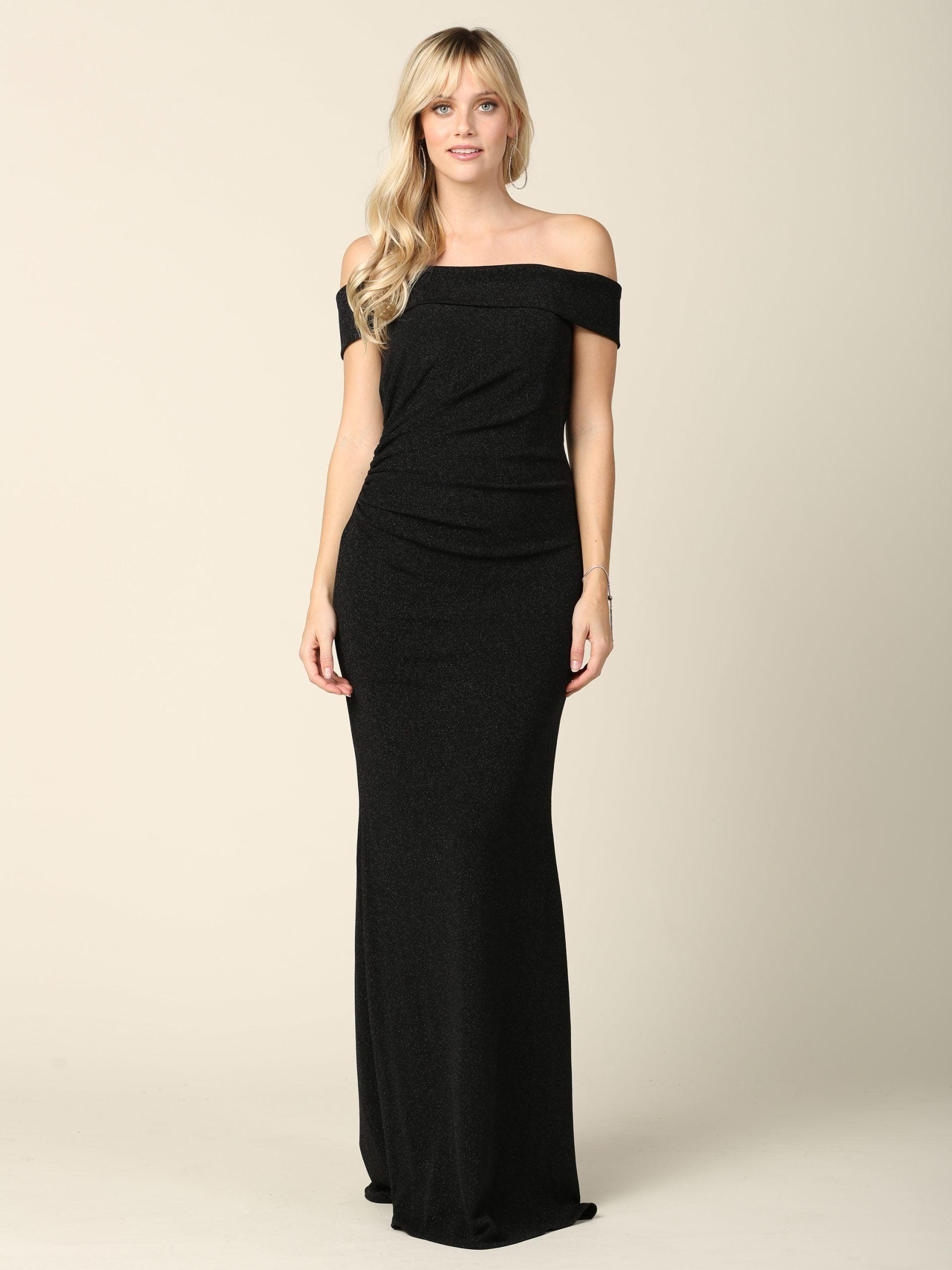 Long Off Shoulder Metallic Fitted Formal Dress Sale