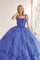 Long Quinceanera 3D Floral Cape Ball Gown - The Dress Outlet
