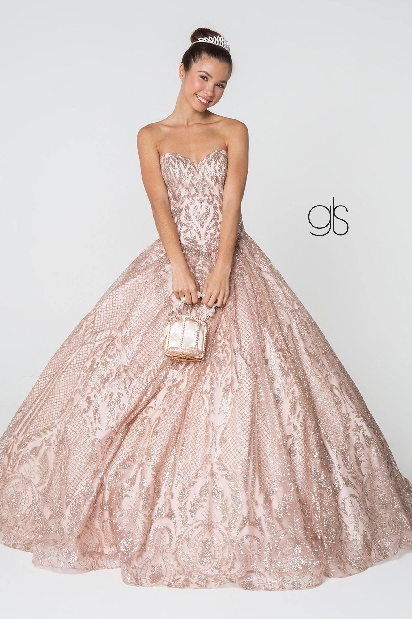 Long Quinceanera Dress Glitter Mesh - The Dress Outlet Elizabeth K