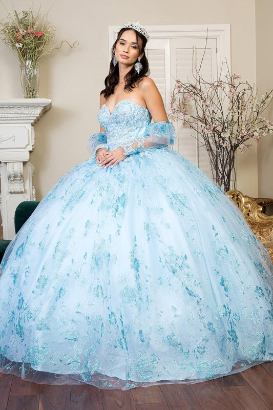 Long Quinceanera Dress Glitter Mesh Ball Gown - The Dress Outlet