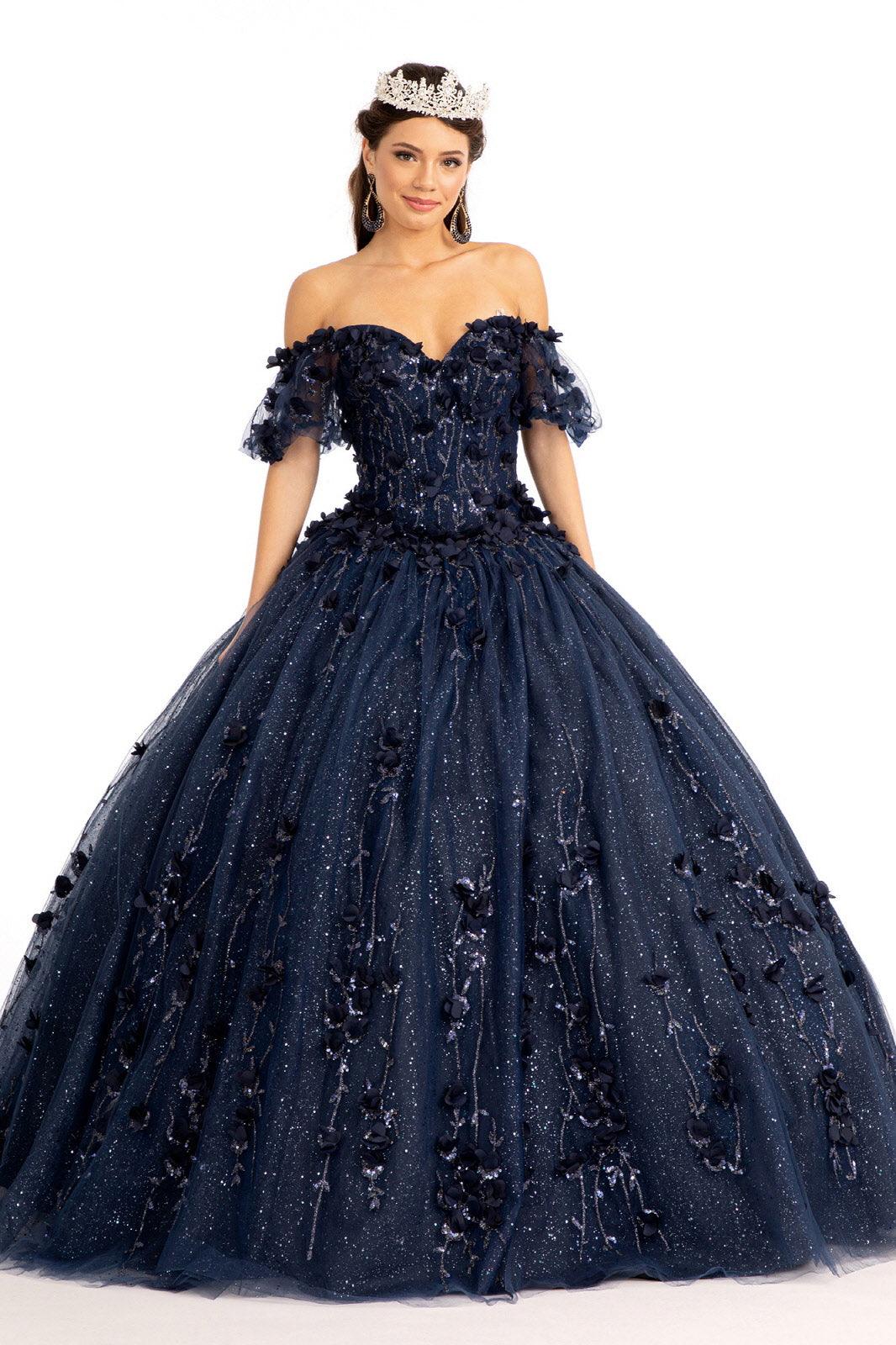 Long Quinceanera Dress Glitter Mesh Ball Gown - The Dress Outlet