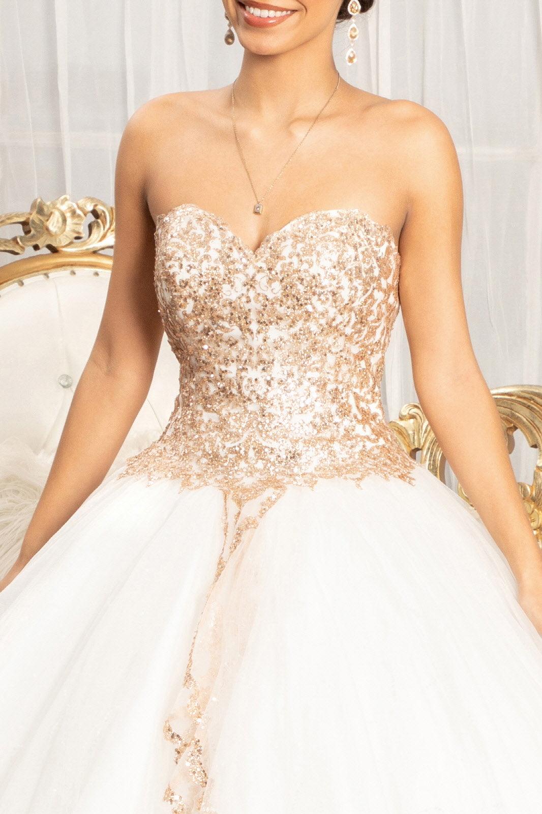 Long Quinceanera Dress Strapless Glitter Ball Gown - The Dress Outlet