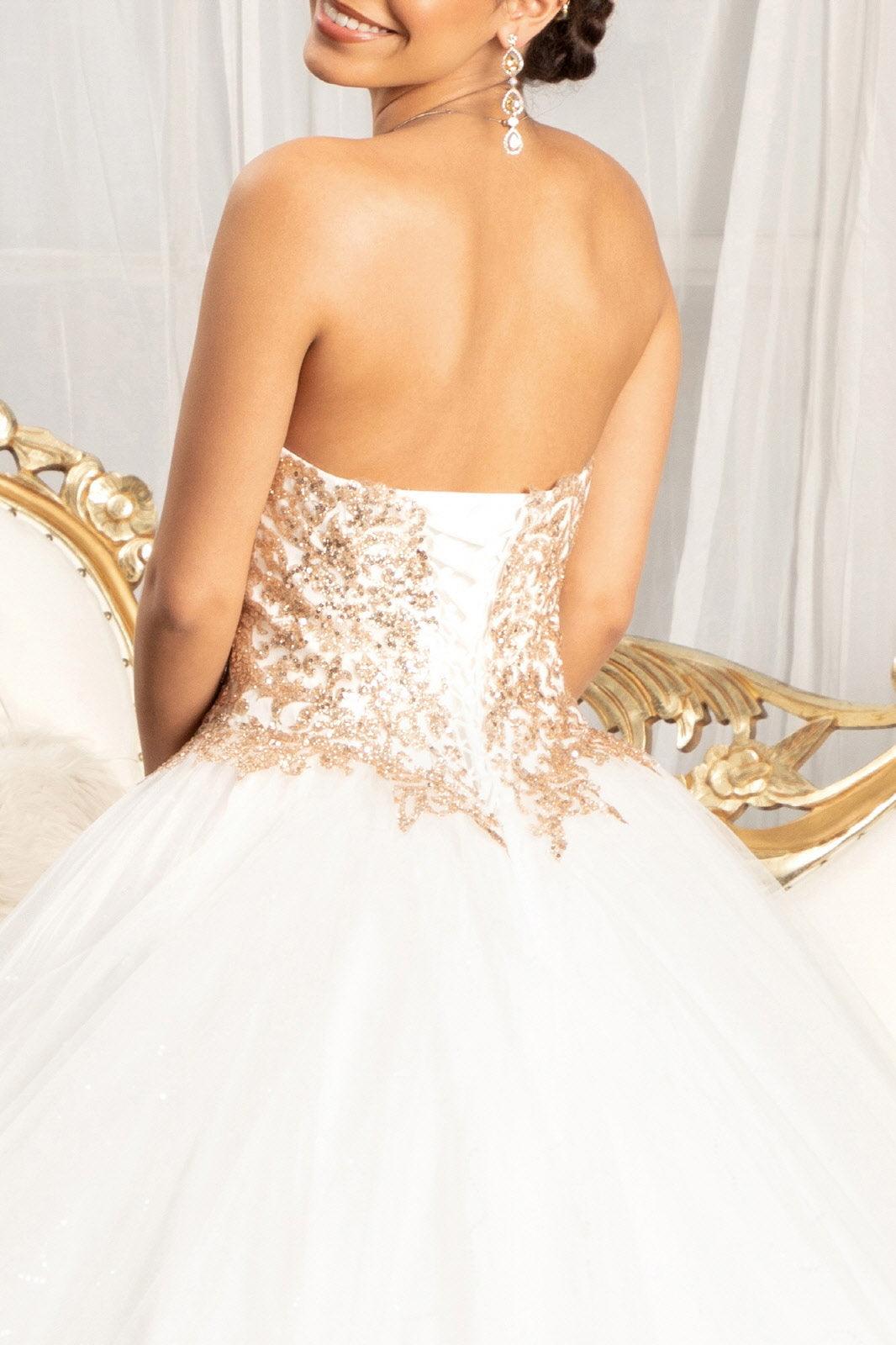 Long Quinceanera Dress Strapless Glitter Ball Gown - The Dress Outlet