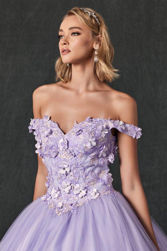 Long Quinceanera Off Shoulder Floral Ball Gown - The Dress Outlet