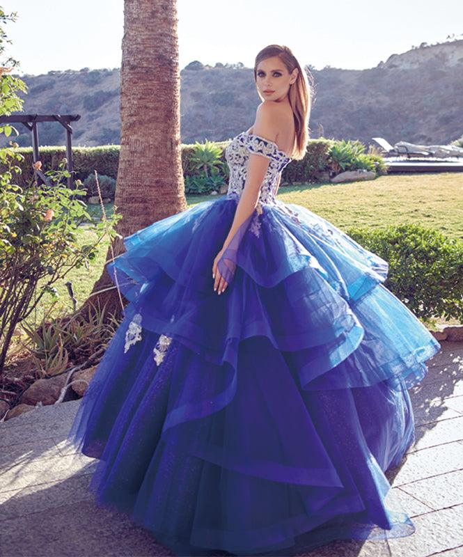 Long Quinceanera Off Shoulder Glitter Ball Gown - The Dress Outlet