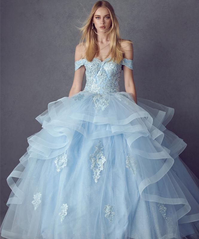 Long Quinceanera Off Shoulder Glitter Ball Gown - The Dress Outlet