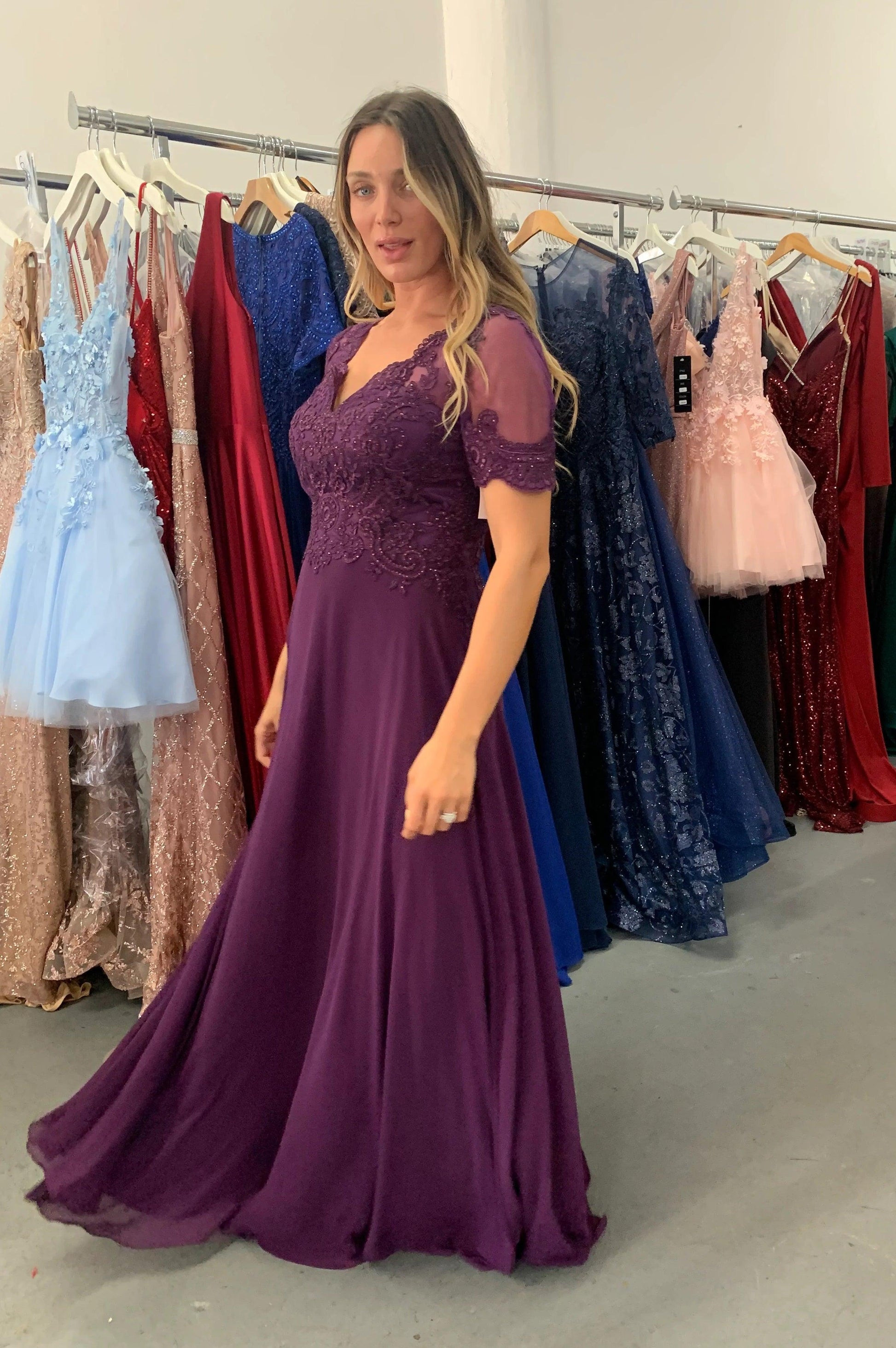 Long Short Sleeve Mother of the Bride Dress Sale - The Dress Outlet
