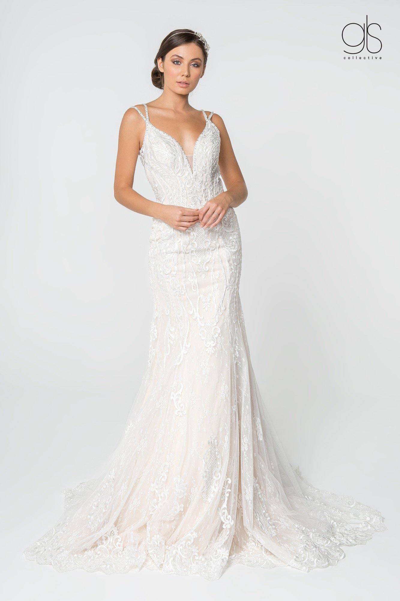 Long Simple Wedding Dress Lace Bridal Gown - The Dress Outlet Elizabeth K