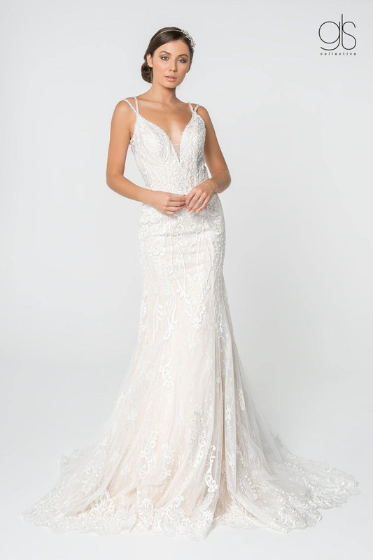 Long Simple Wedding Dress Lace Bridal Gown - The Dress Outlet Elizabeth K