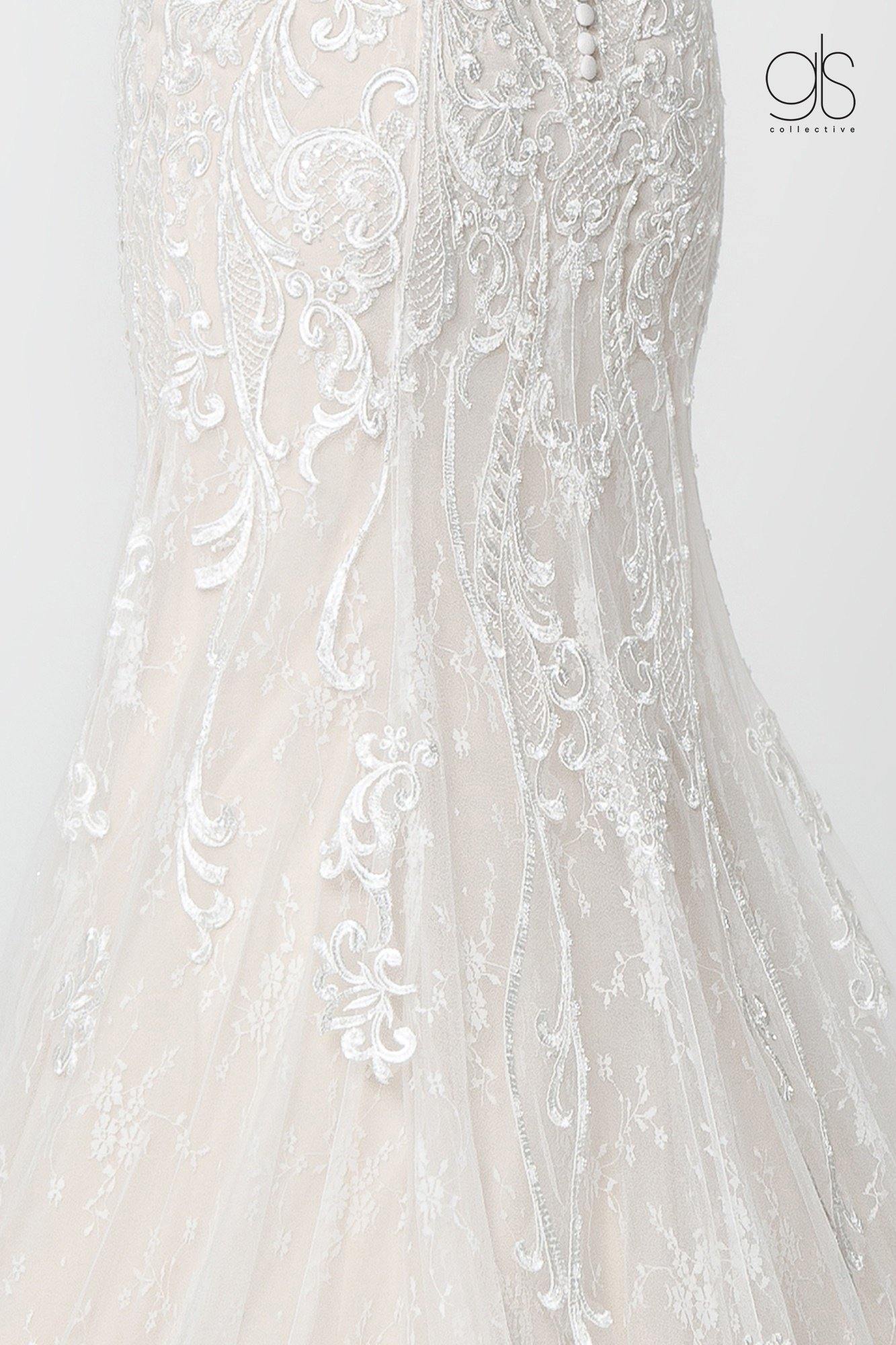 Long Simple Wedding Dress Lace Bridal Gown - The Dress Outlet Elizabeth K