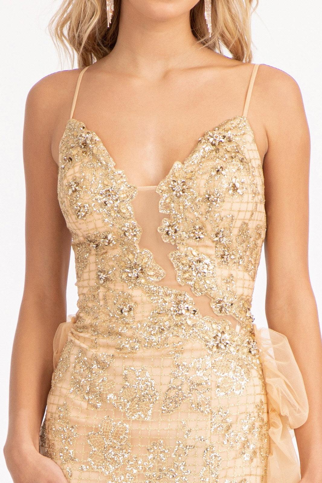 Long Spaghetti Strap Mermaid Mesh Prom Dress - The Dress Outlet