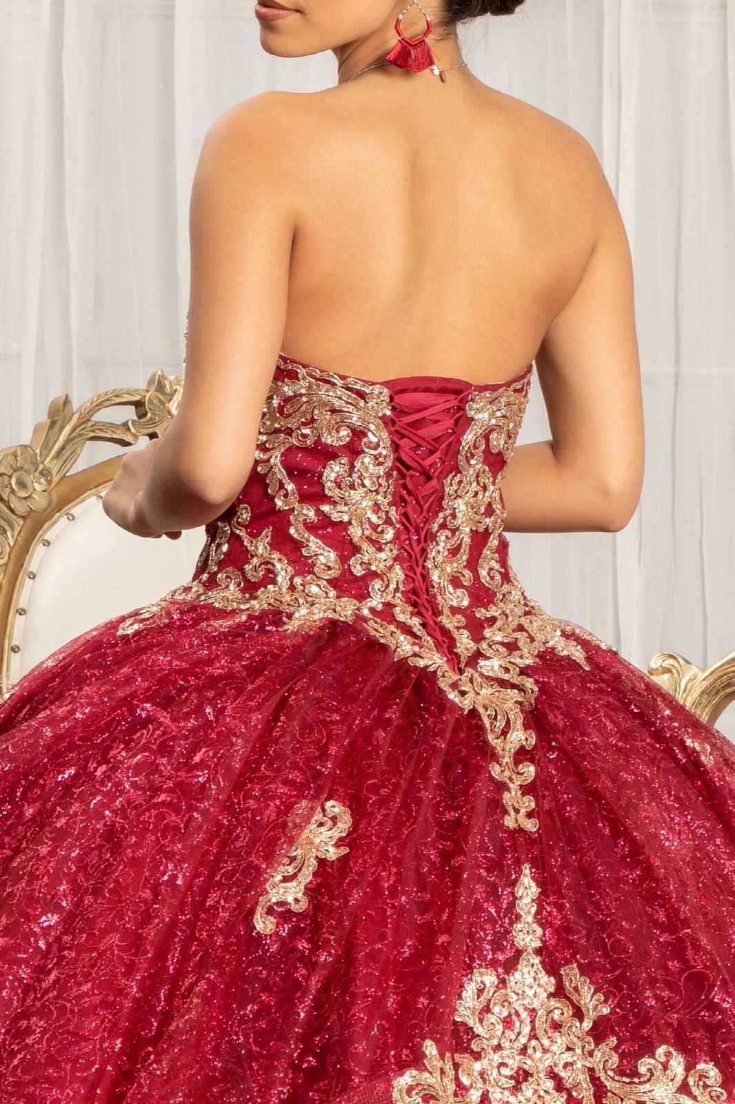 Long Strapless Ball Gown Glitter Quinceanera Dress - The Dress Outlet