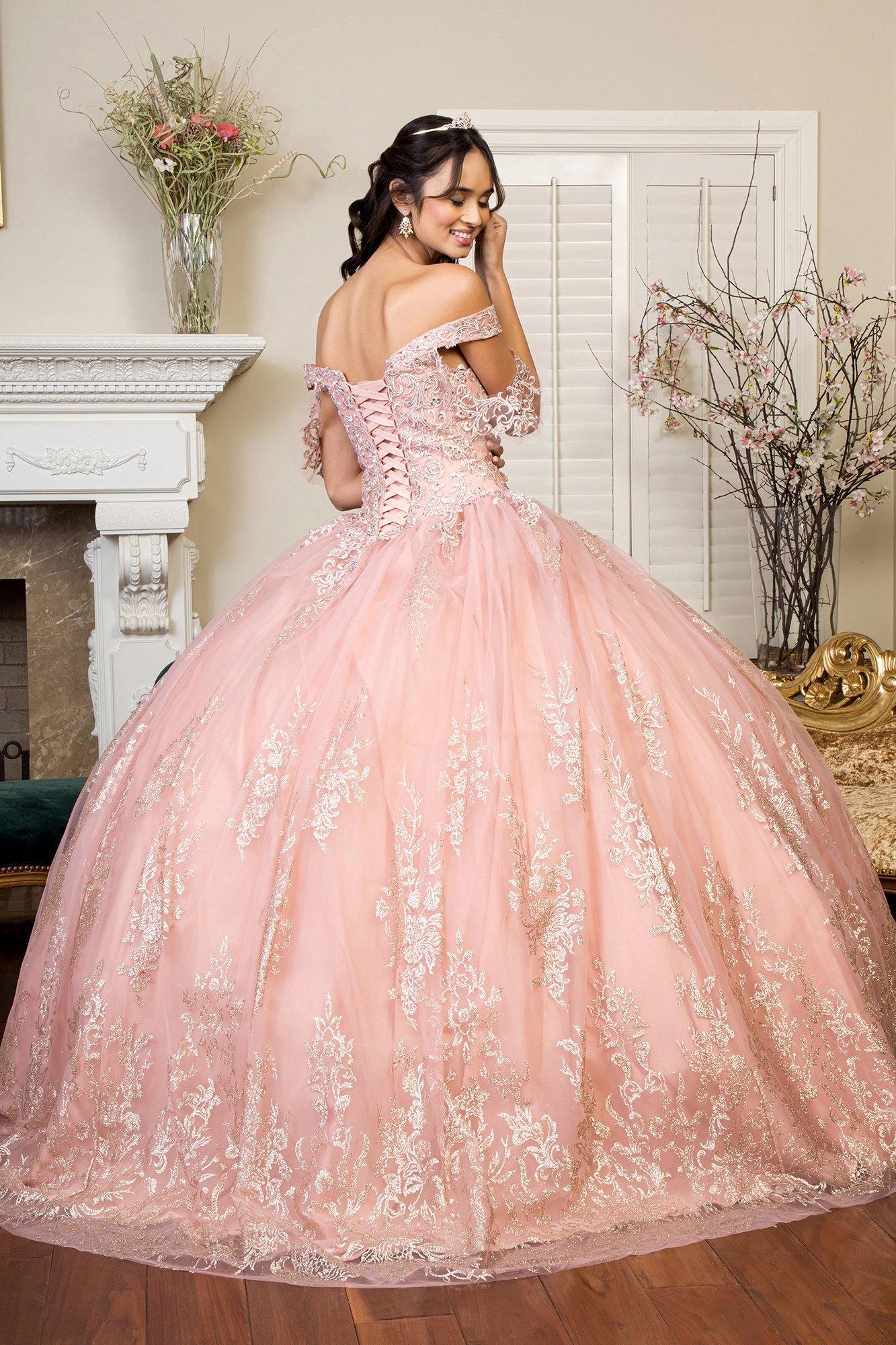 Long Sweet 16 Glitter Mesh Quinceanera Ball Gown - The Dress Outlet