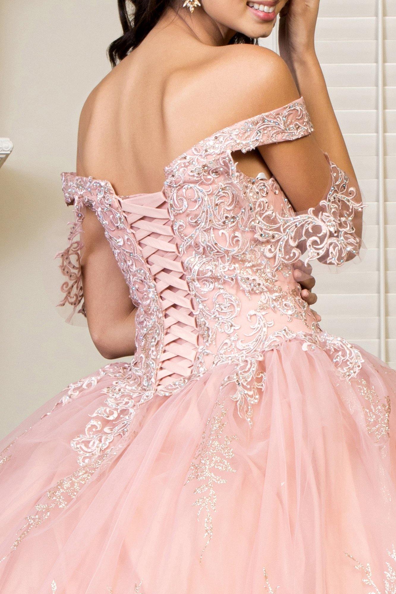 Long Sweet 16 Glitter Mesh Quinceanera Ball Gown - The Dress Outlet
