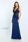 Formal Dresses Beaded Long Fitted Formal Removable Sleeve Dress Navy Blue