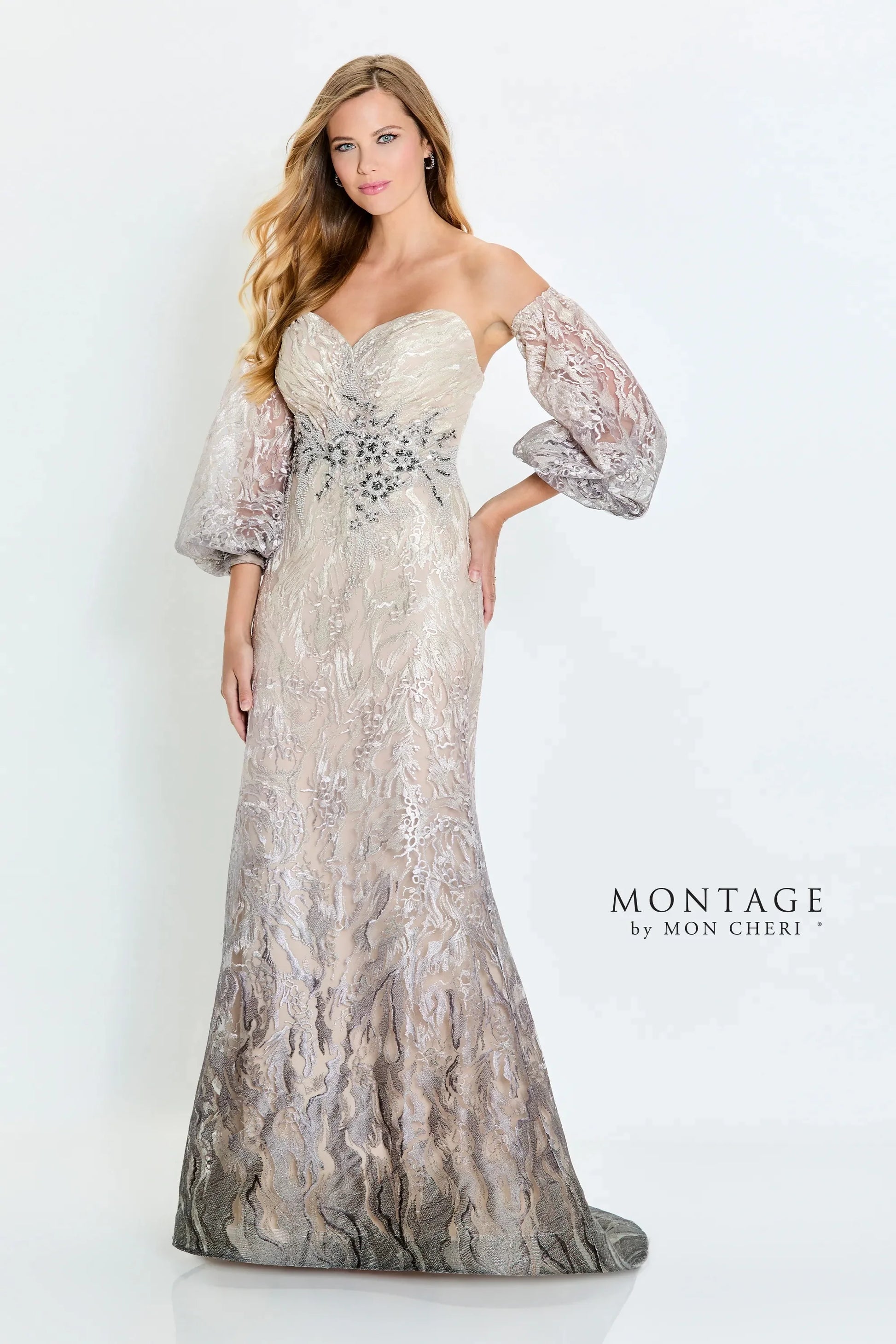 Formal Dresses Long Evening Gown Detachable Sleeve Formal Dress  Taupe/Cocoa
