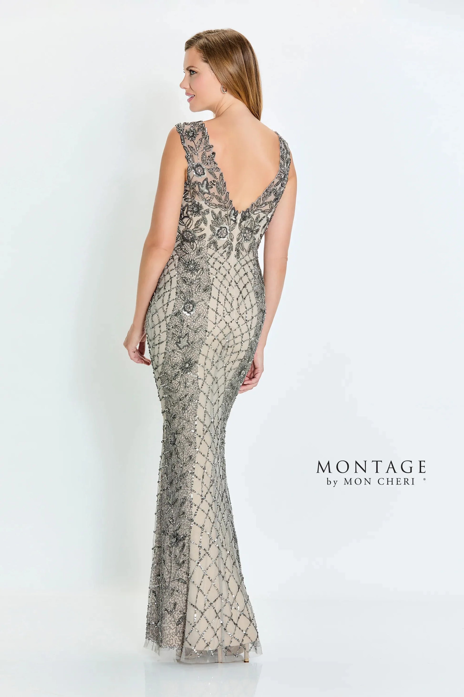 Formal Dresses Formal Long Beaded Sequin Evening Dress Oyster/Pewter