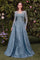 Prom Dresses Long A Line Removable Jacket Formal Prom Dress Dusty Blue