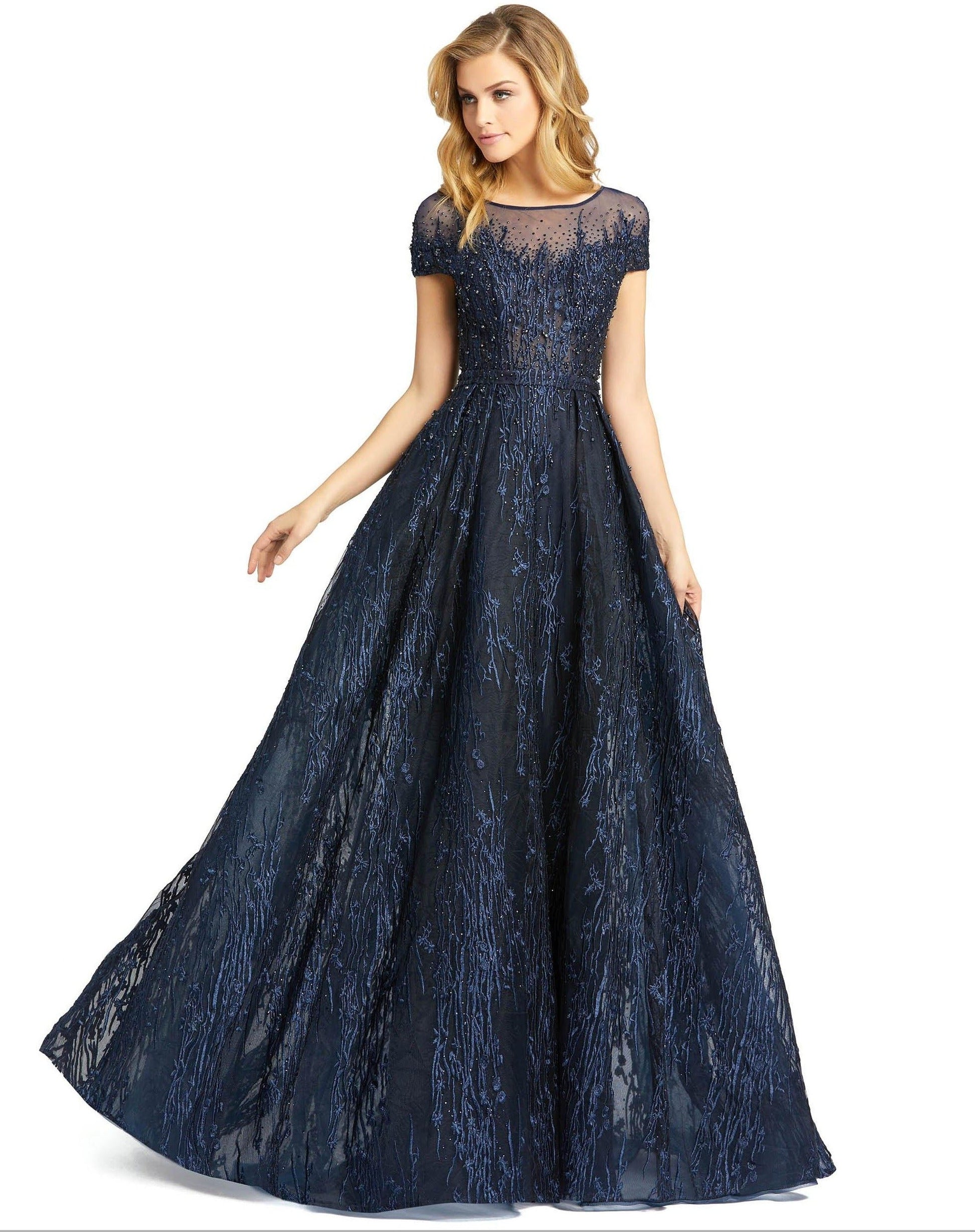 Mac Duggal Short-Sleeve Starstruck Formal with Flare Evening Gown 20141 - The Dress Outlet