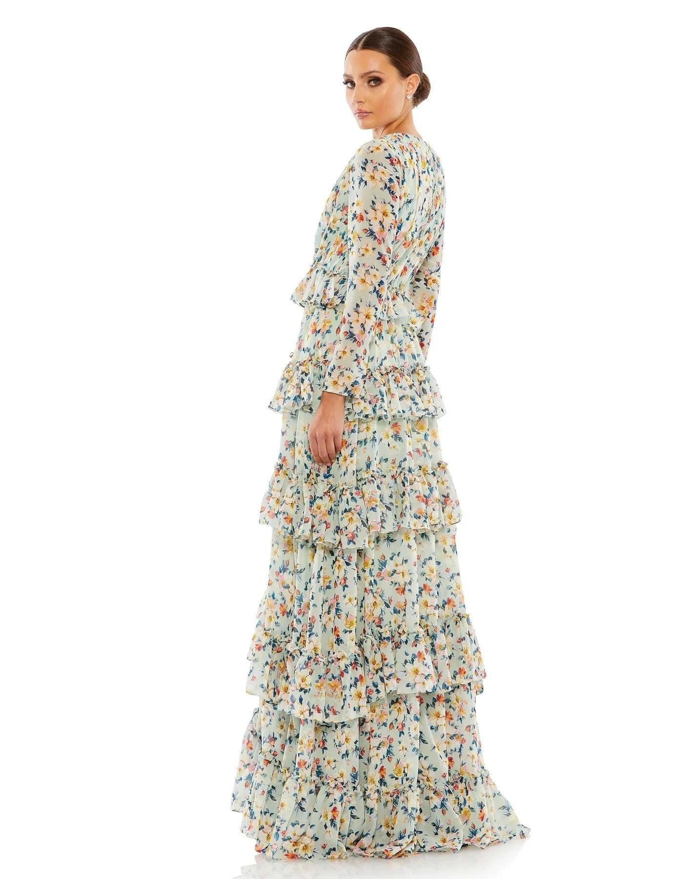 Mac Duggal Long Sleeve Floral Formal Dress 55664 - The Dress Outlet