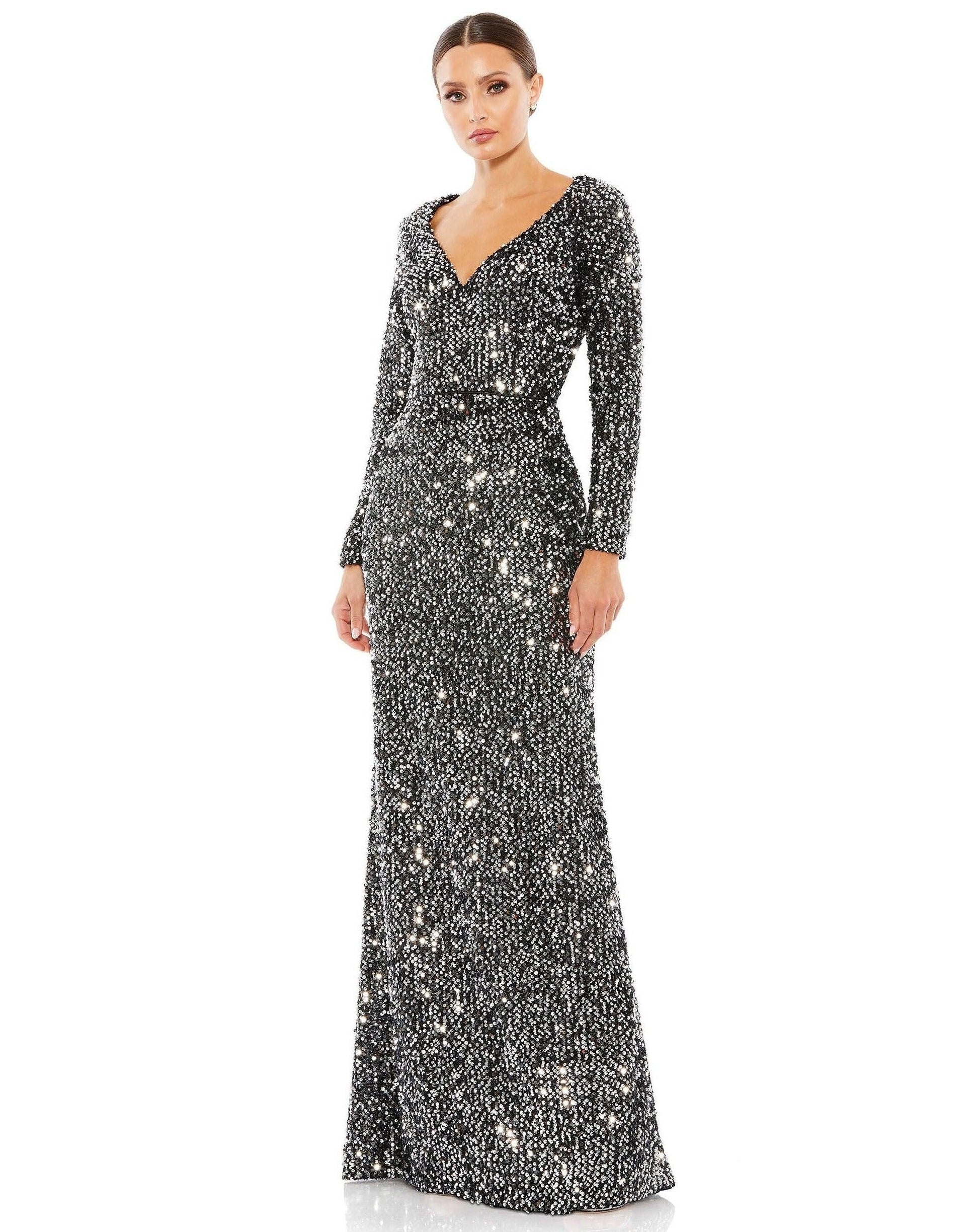 Mac Duggal Long Sleeve Sequins Formal Dress 26445 - The Dress Outlet