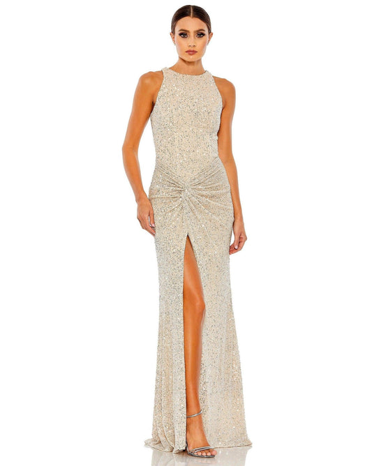 Prom Dresses Long Sleeveless Formal Prom Dress Nude Silver