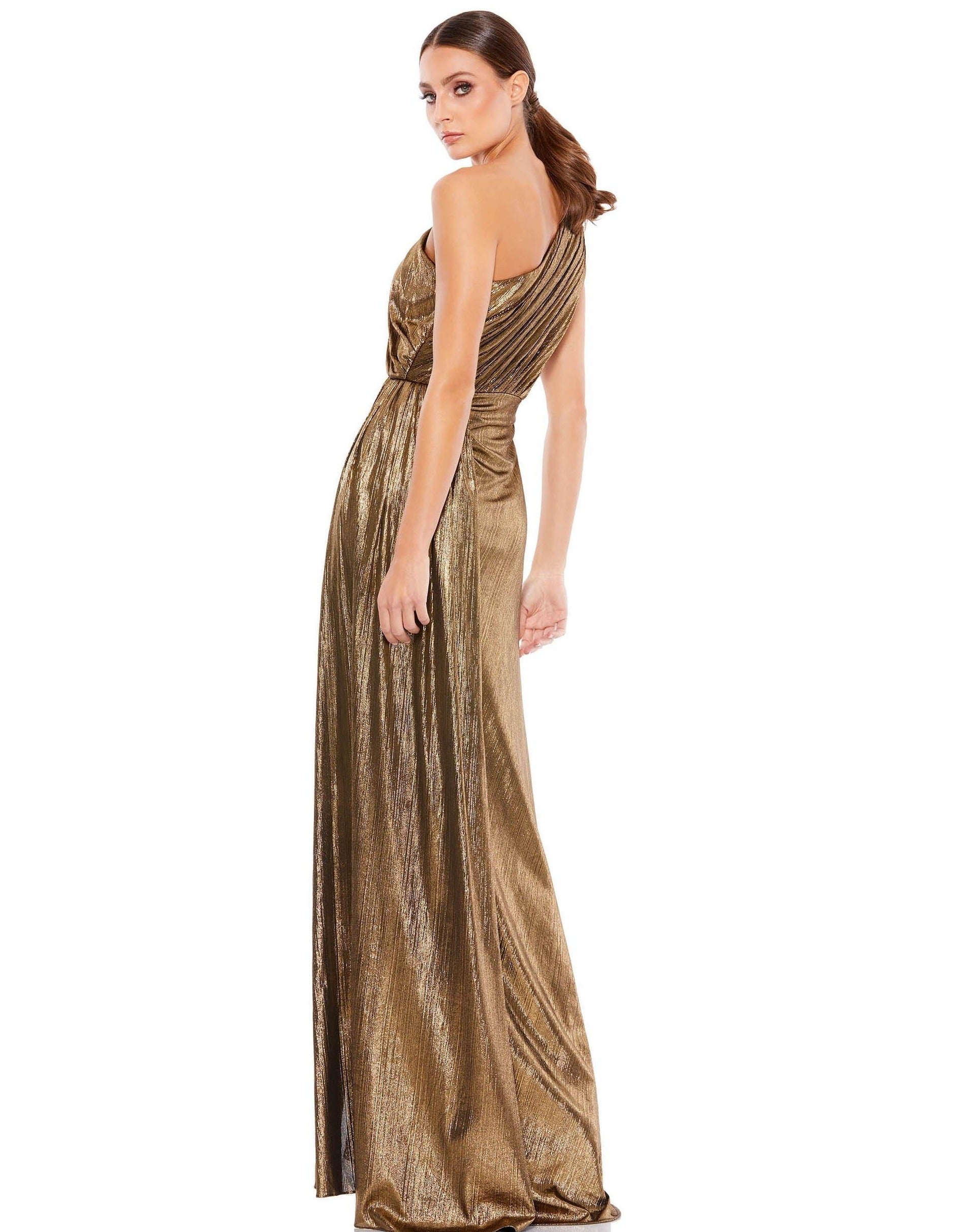 Prom Dresses Prom Long One Shoulder Dress Antique Gold
