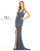 Mac Duggal Prom Long Sleeveless High Slit Gown Navy/Multi