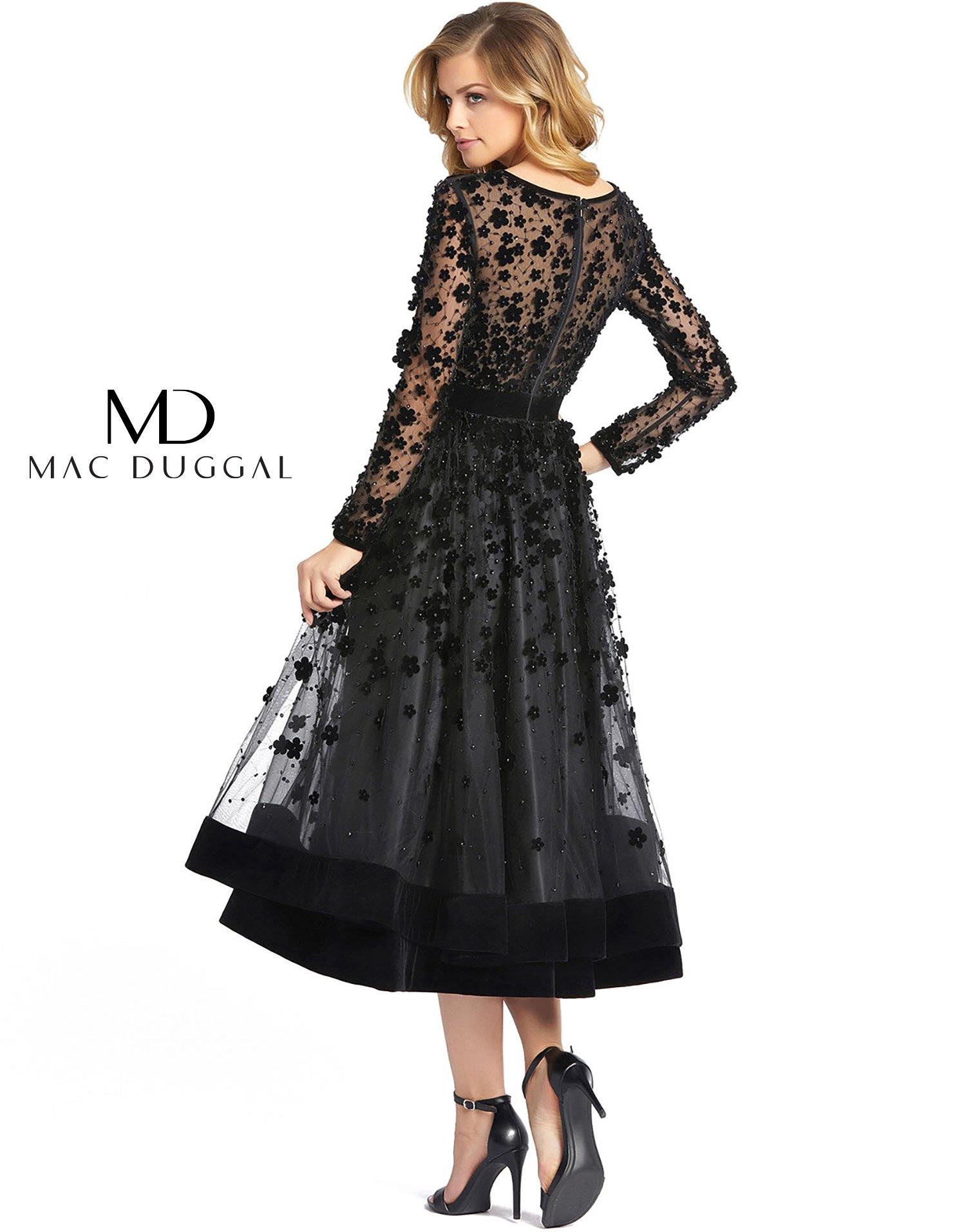 Mac Duggal Sheer Long Sleeve A Line Short Dress - The Dress Outlet