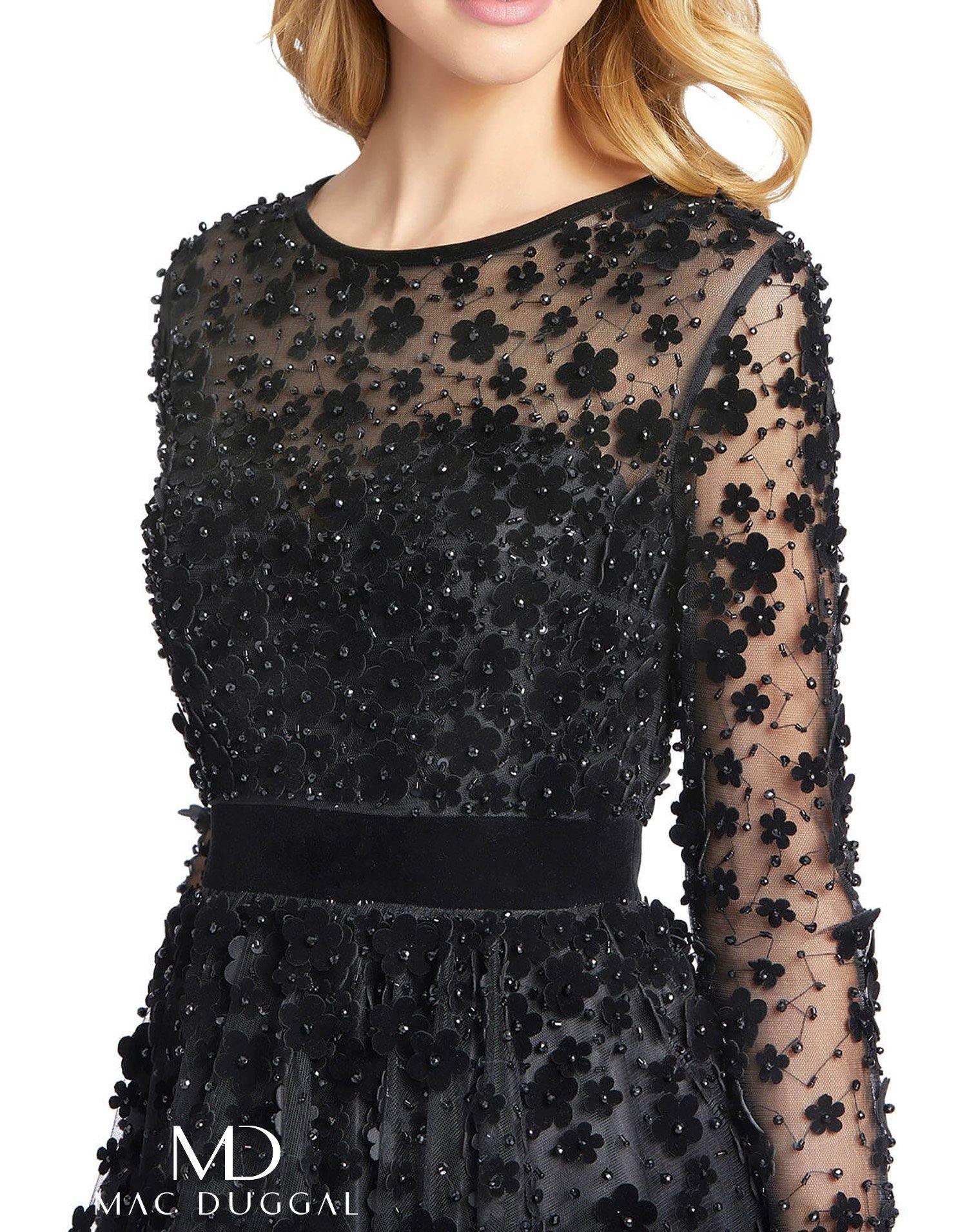Mac Duggal Sheer Long Sleeve A Line Short Dress - The Dress Outlet