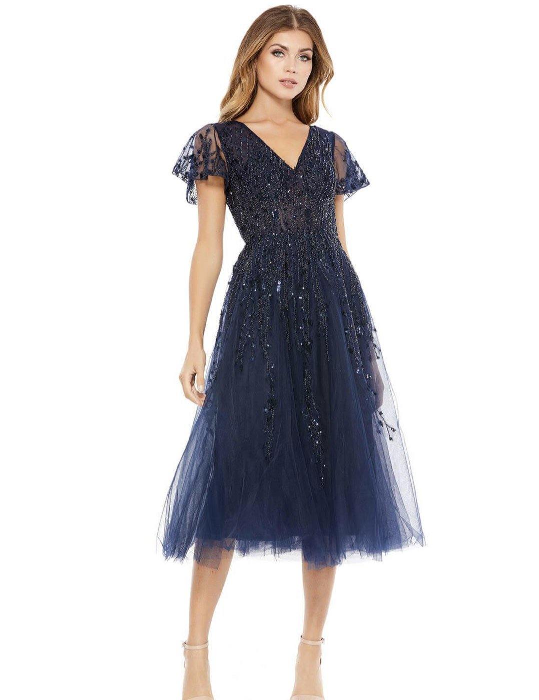 Mac Duggal Short Flutter Sleeve Beaded Dress 20304 - The Dress Outlet