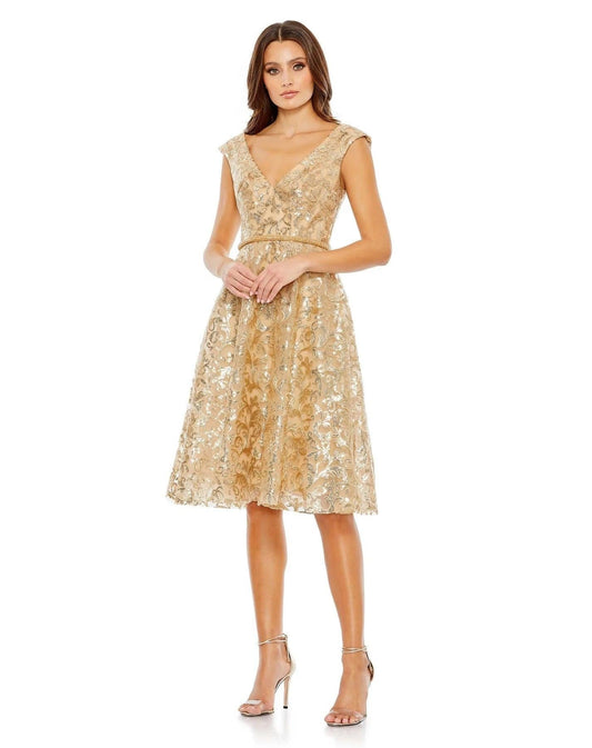 Mac Duggal Short Sleeve Midi Dress 68012 - The Dress Outlet