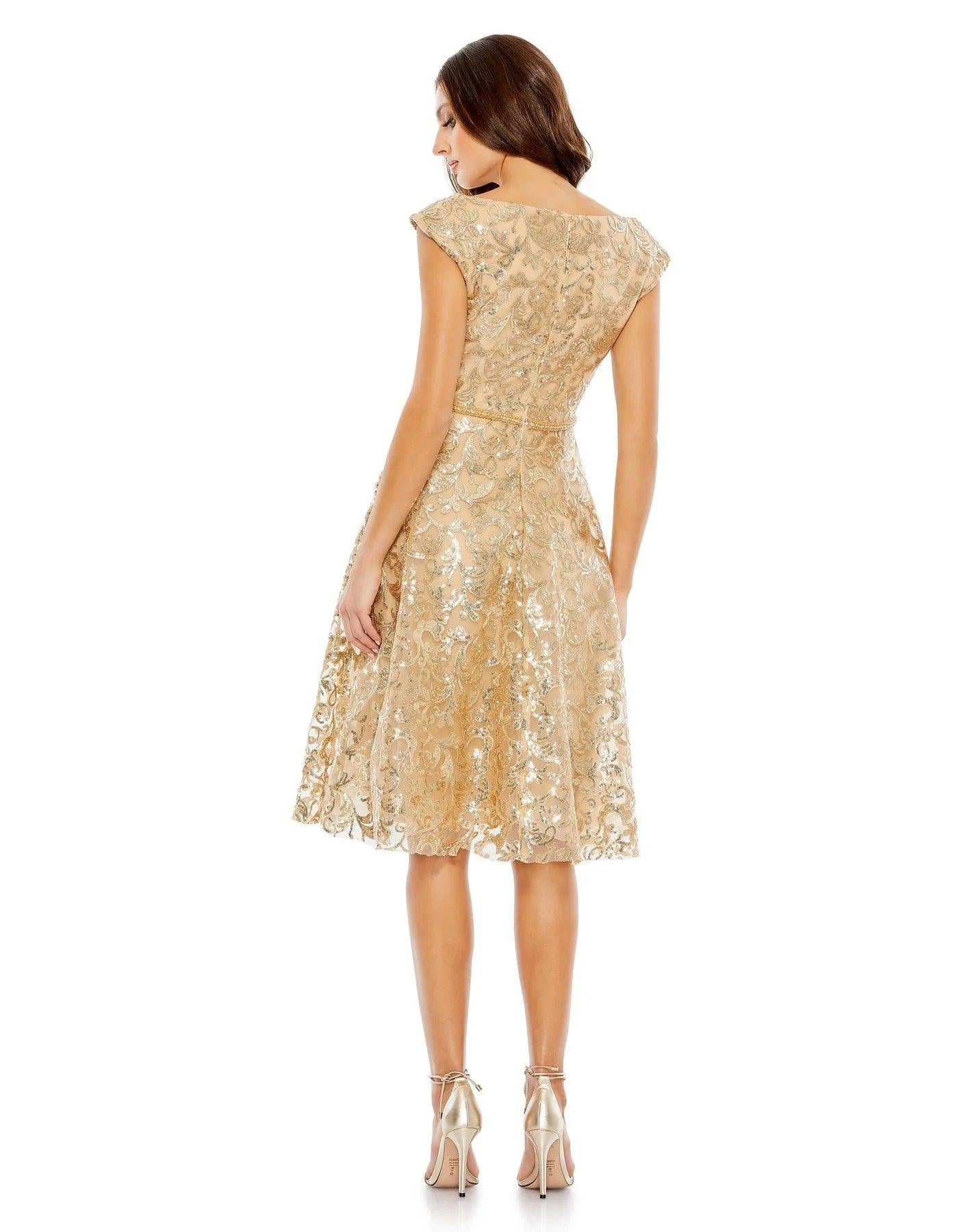 Mac Duggal Short Sleeve Midi Dress 68012 - The Dress Outlet