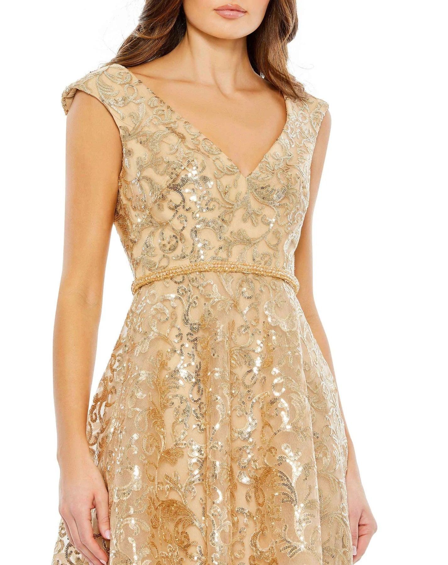 Mac Duggal Short Sleeve Midi Dress 68012 - The Dress Outlet