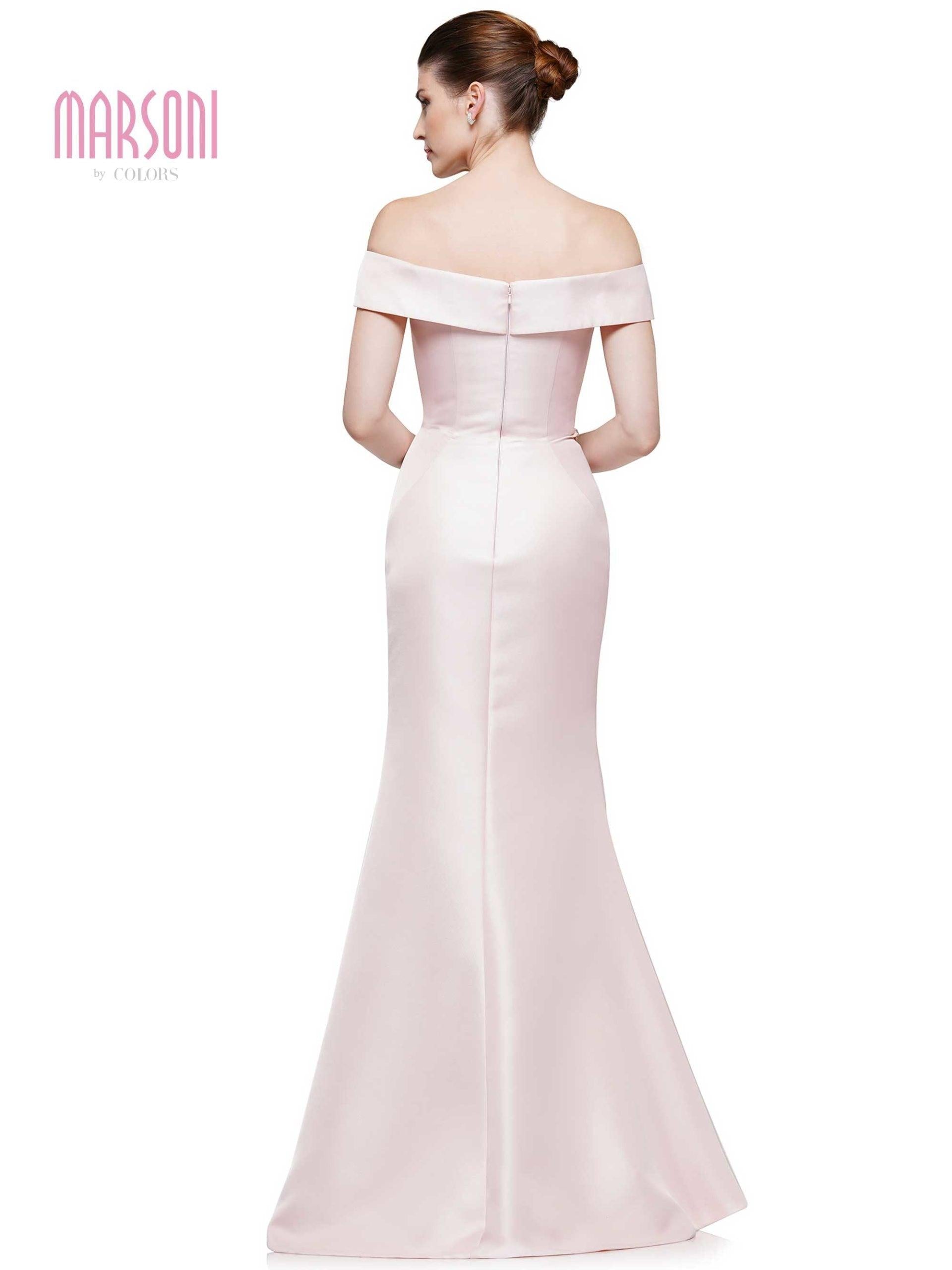 Marsoni Off Shoulder Satin Long Evening Gown 1153 - The Dress Outlet